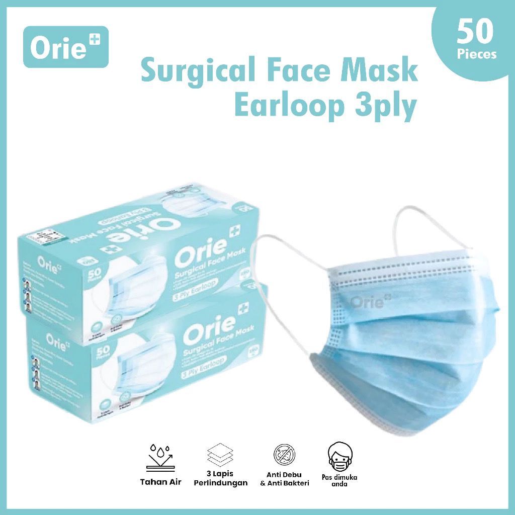 Jual Masker 3Ply Earloop Disposable Orie+ Masker Disposable 1Box Isi ...