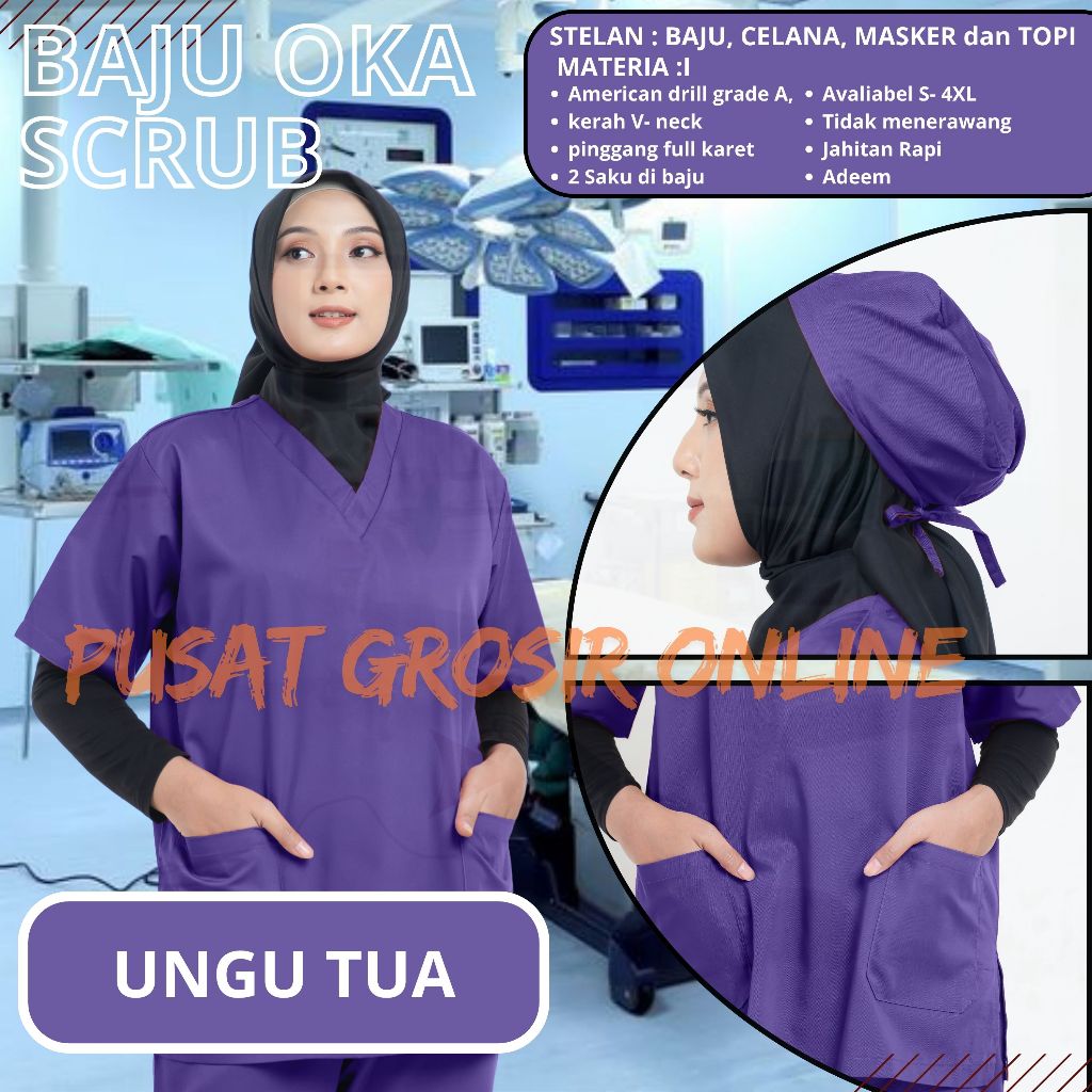 Jual Seragam Dokter Perawat BAJU OK Lengan Pendek UNGU TUA / SCRUB ...