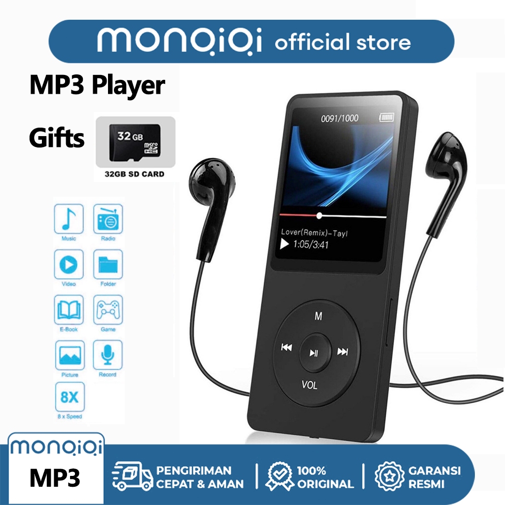 MP4 Player Bluetooth MP3 Mini Player Bluetooth MP3 Bluetooth Speaker Free  32GB Card USB/Type C Inch Radio FM MP3 Player Digital Audio Player DAP 