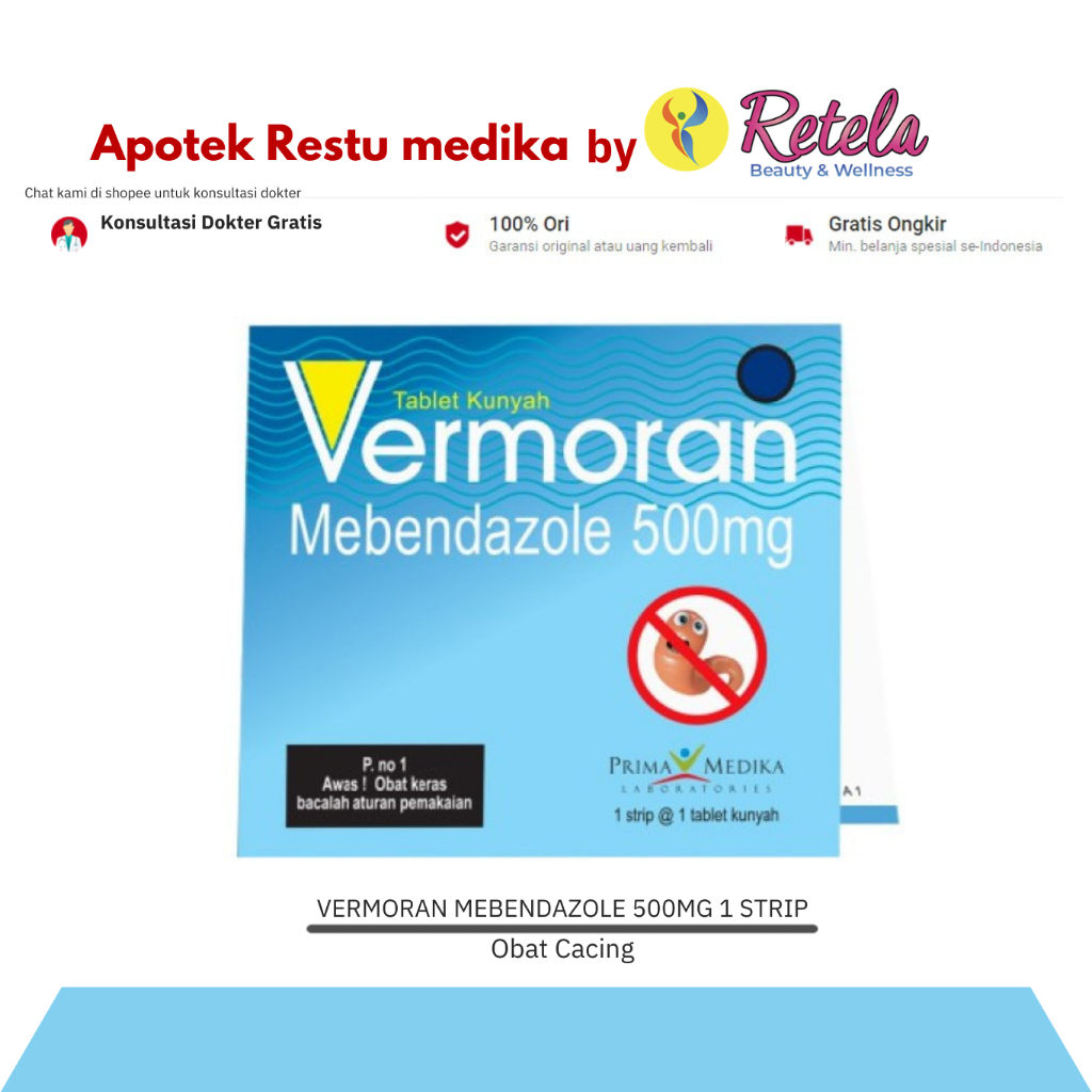 Jual VERMORAN MEBENDAZOLE 500MG 1 STRIP | Shopee Indonesia