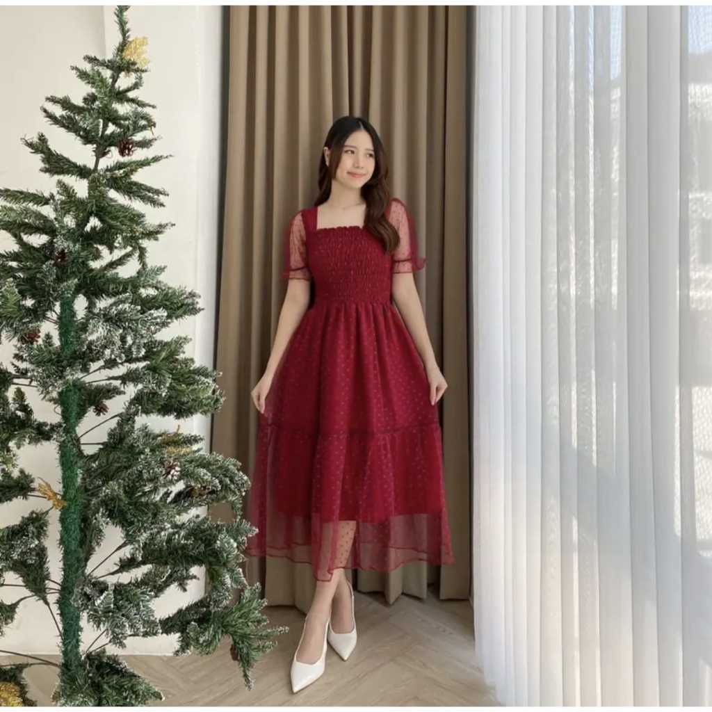 Jual DRESS NATAL CRISTA PESTA SATIN Shopee Indonesia