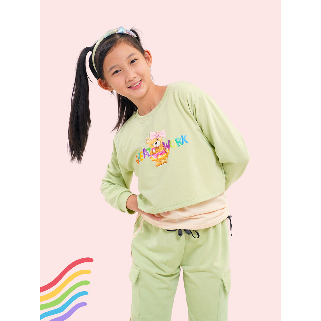 Nevada Linen Look With Stripes Ikat Pinggang Celana Jogger Anak Perempuan