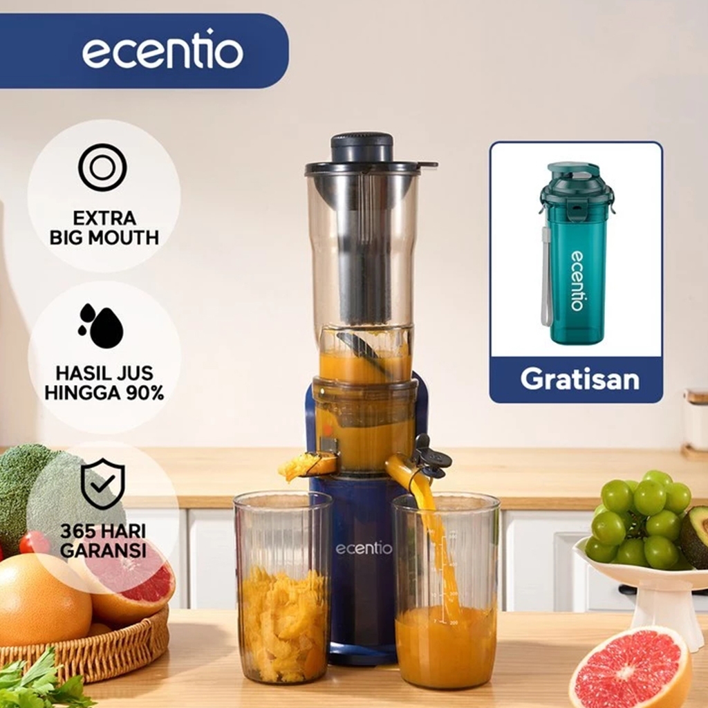 【Live exclusive】ecentio Slow Juicer Blender jus Extra Big Mouth juice  extractor Easy Filter-Free Low Watt Easy Clean Clean Multifungsi juicer  buah