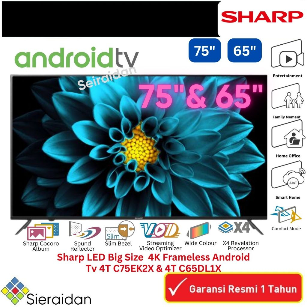Jual TV Sharp Led Big Size 75 inch dan 65 Inch 4K android Tv Frameless ...