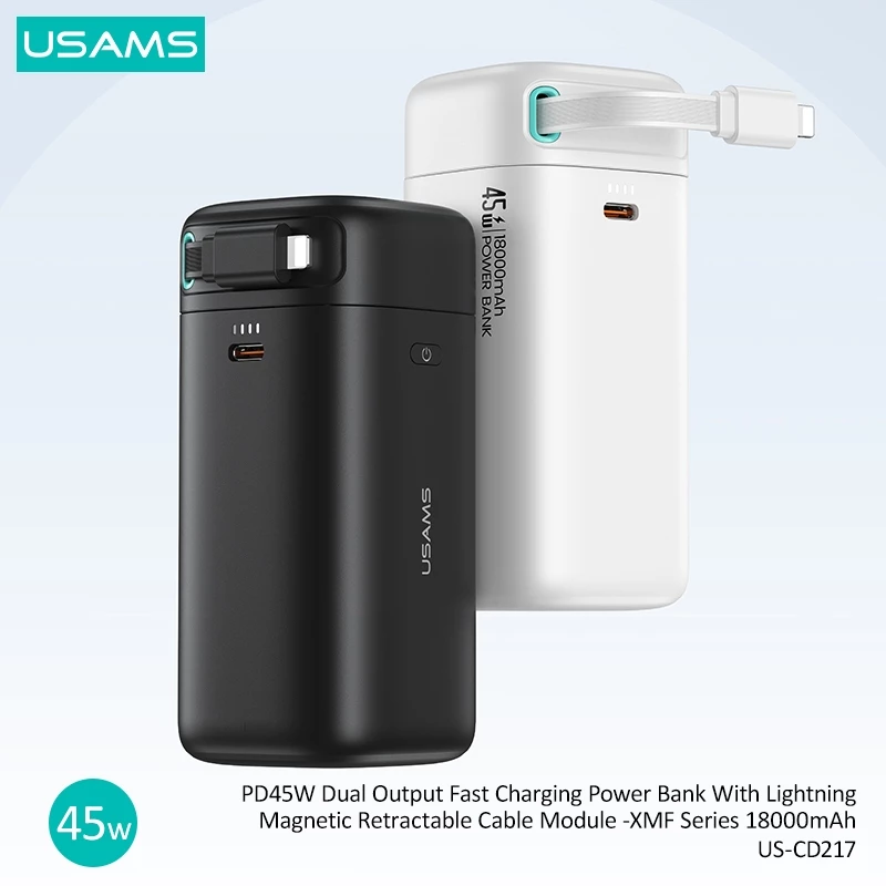 USAMS Powerbank 18000mAh Fast Charging PD 45W Kabel Magnetic Type C & Lightning CD216