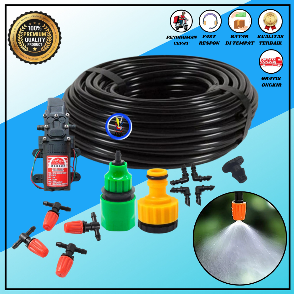 Set Irigasi Taman 15 Set Misting Pendingin Kandang Ayam Puyuh Walet Jamur Paket Misting Sprayer LURUS OREN+ POMPA 100 PSI