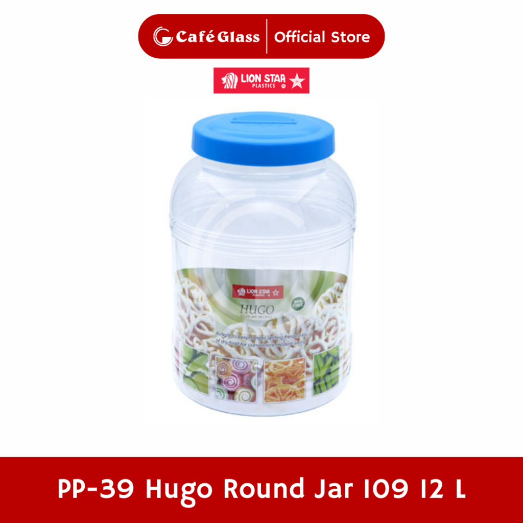 Toples Kerupuk 12L Plastik Bulat - Hugo Round Jar (Pp-39) Kedap Udara - Lion Star