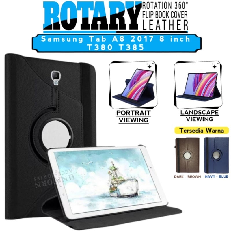 case Samsung tab A8 inch 2017 T380 T385 Casing Rotary Flip Cover Buku  Leather Standing