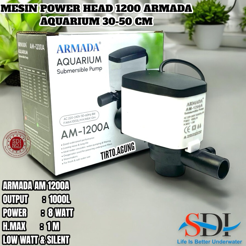 Pompa KIYOSAKI ARMADA GINGA AQURA PUTIH 1200 celup filter awet aquarium 40-60cm kandila 1200 1000L
