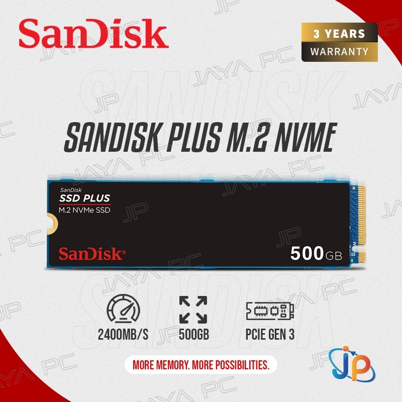 thumbnail interactive-video image 1 of SanDisk 500GB SSD PLUS M.2 NVMe PCIe Gen 3.0 Internal SSD – SDSSDA3N-500G-G26 1 of 3