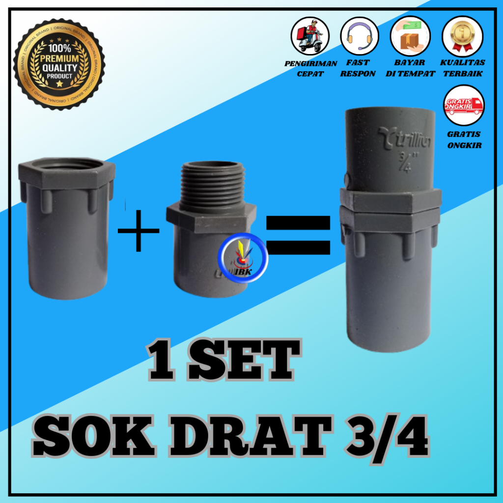 1 Set Sok drat Sprinkler Taman Irigasi taman Sok Drat Dalam 3/4 + sok Drat Luar 3/4 IBK_123