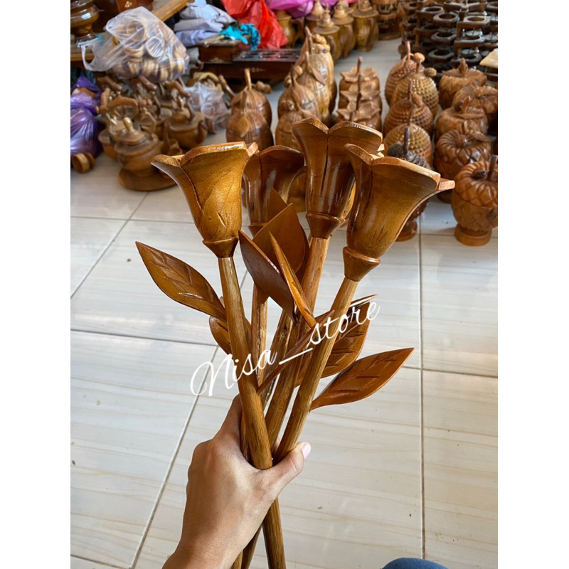 Jual Kerajinan Kayu Jati / Replika Bunga Sepatu Kayu Jati | Shopee ...
