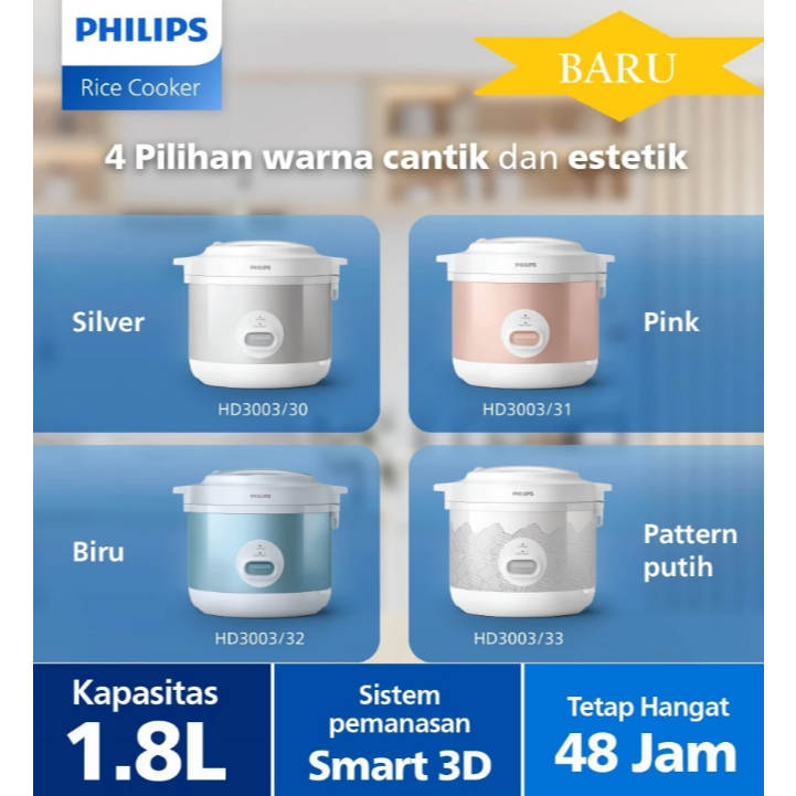 Jual PHILIPS HD-3003 Rice Cooker / Magic Com 1.8 Liter (Anti Lengket ...