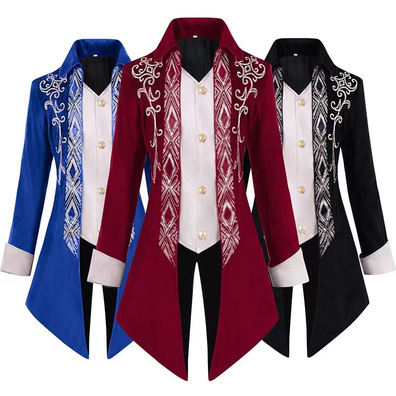 3 Kinds Men Swallowtail Medieval Applique Jacket Gothic Victorian Frok Coat