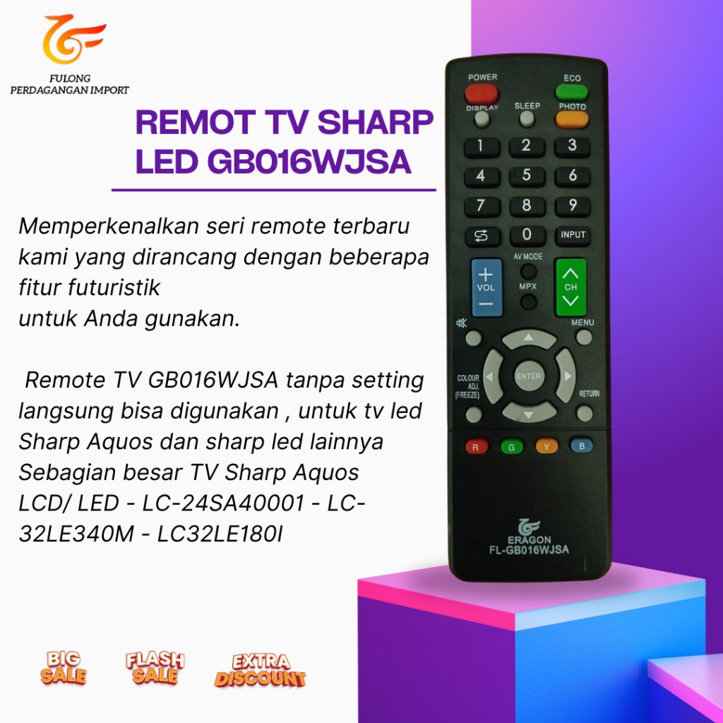 Jual Remot / REMOTE TV SHARP LCD LED GB016WJS Tanpa Setting | Shopee ...