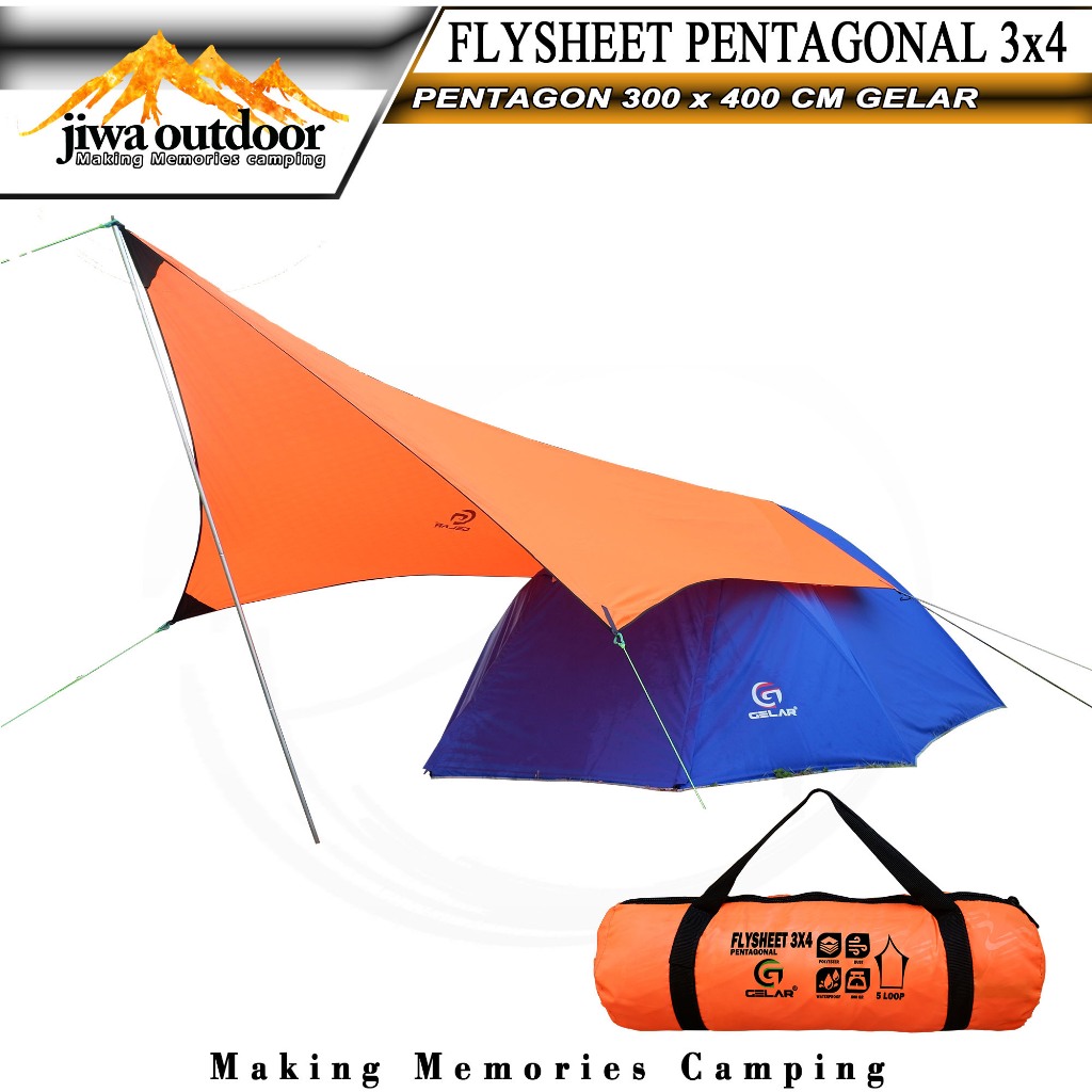 flysheet pentagon 3x4 flysheet pentagonal outdoor camping sambungan seamseal 300x400 cm