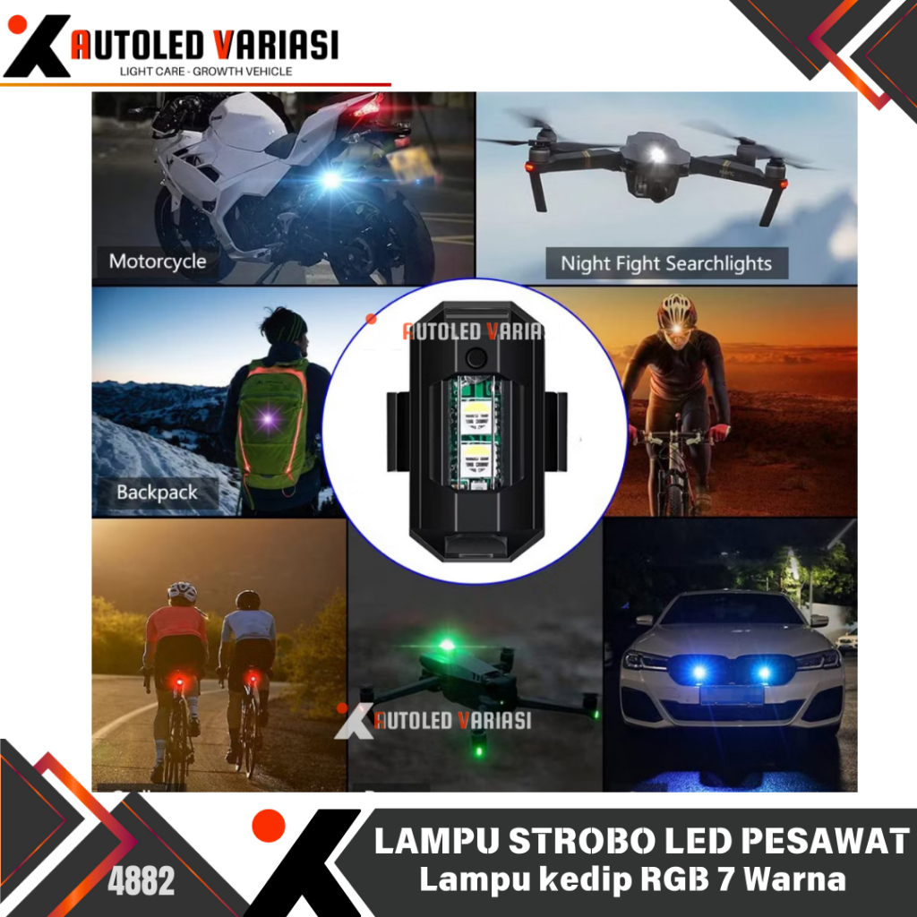 Jual Lampu Pesawat Motor Kedip RGB 7 Warna l Lampu Sepeda Led Kedip USB ...