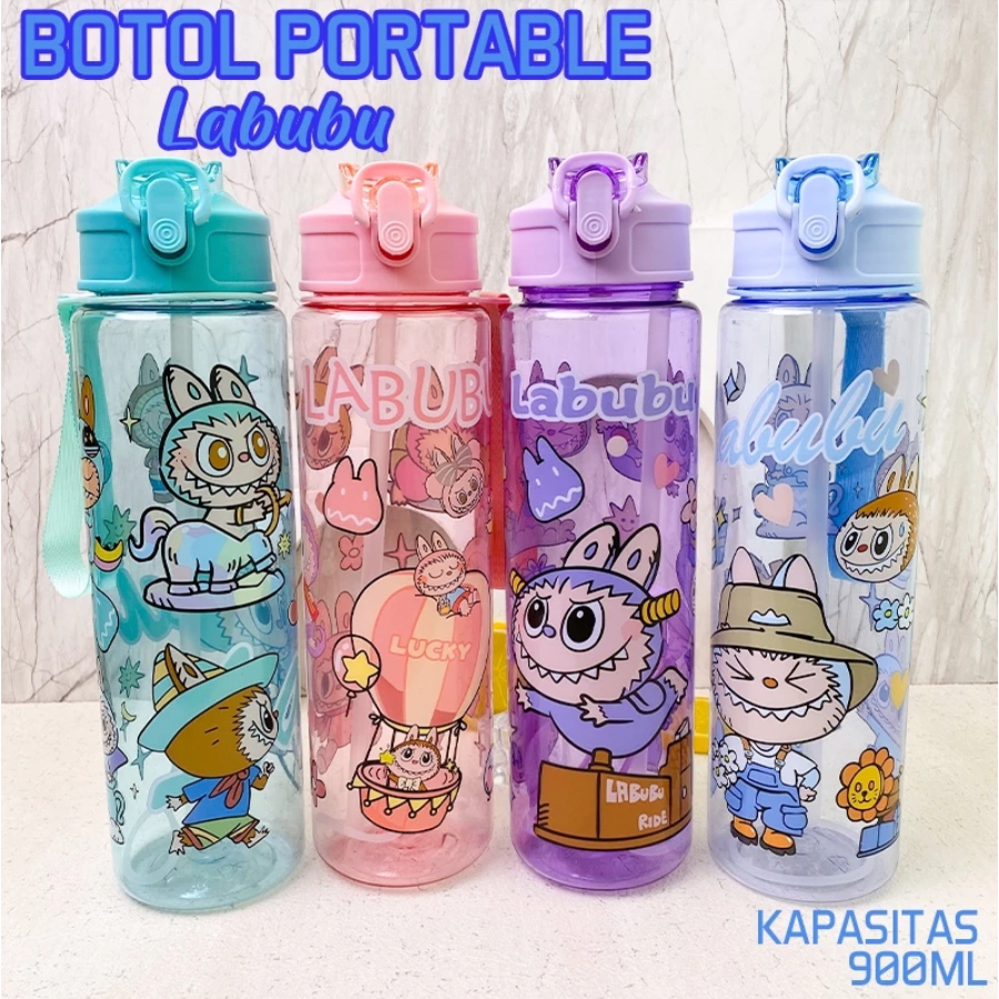 Jual Botol Minum LABUBU Anak Karakter Sanrio 900 ML Free Sedotan BPA ...
