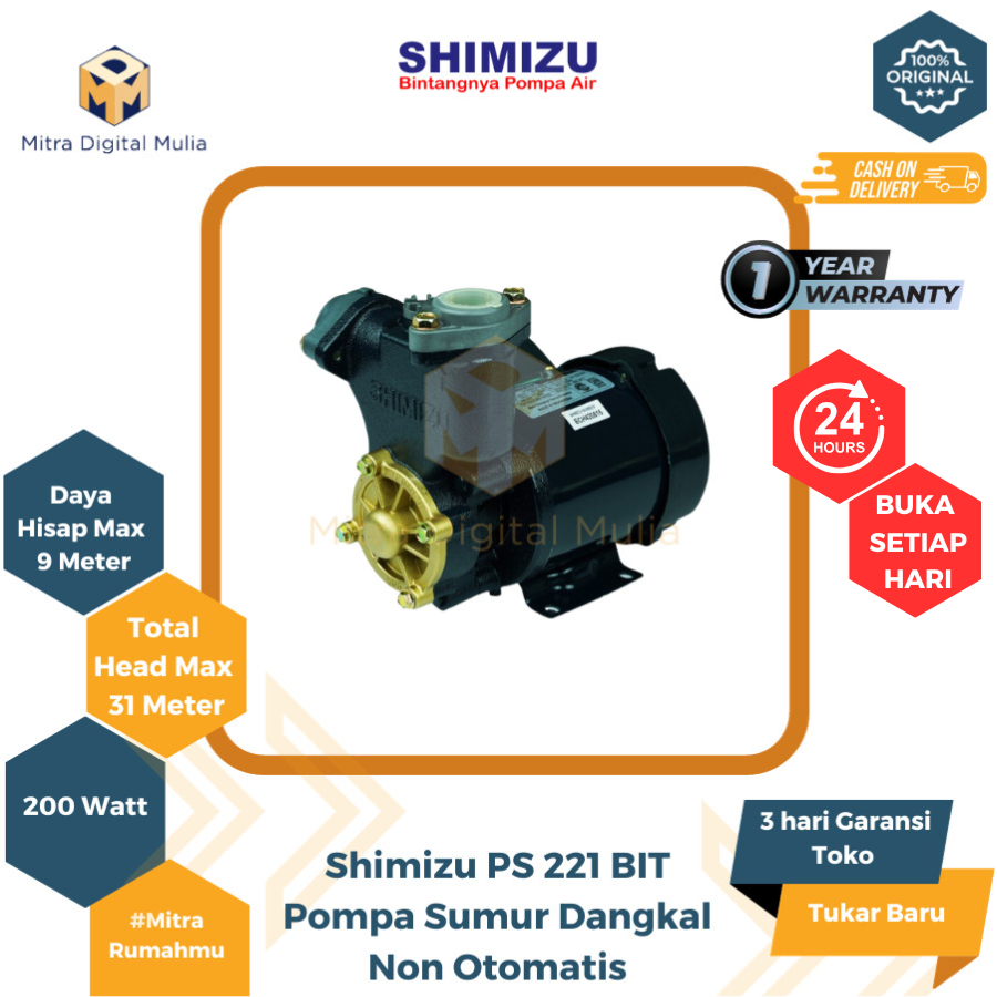 Jual Shimizu PS221BIT Pompa Air Sumur Dangkal Non Otomatis 200 Watt ...