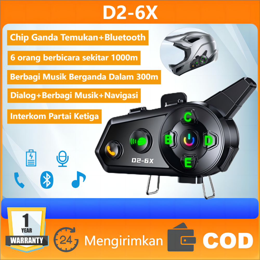 Jual D2-6X Intercom Helm Qualcomm Dual -Chip Intercom Headset 1000m ...