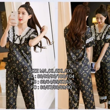 GS Piyama Satin Korea Setelan Baju Tidur Wanita Dewasa Pakaian Piama Pajamas Satin Premium Halus