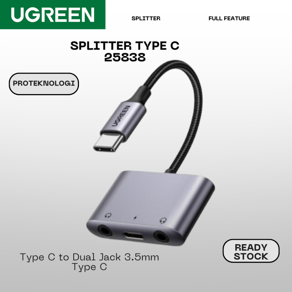 Jual UGREEN 25838 Splitter DAC Chip Type C to Dual Jack Audio Adapter 3 ...
