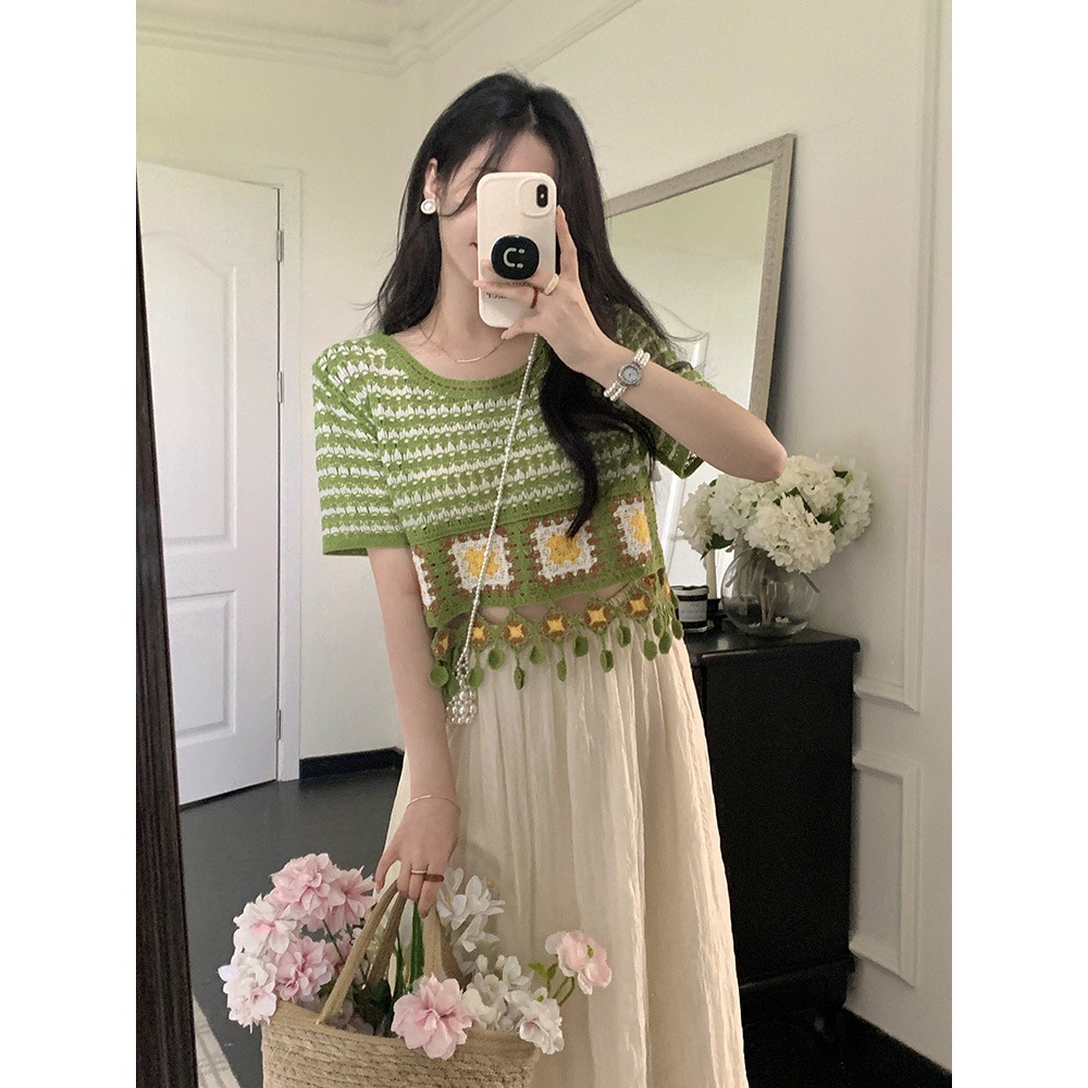 Jual SILVIA-Baju Pantai Rajut Fashion Korea Outfit Pantai Lengan Pendek ...