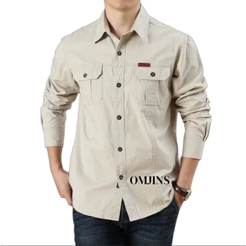 OMJINS Kemeja Lengan Panjang Pria Kemeja Kerja Polos Kemeja Tactical Outdoor Lapangan