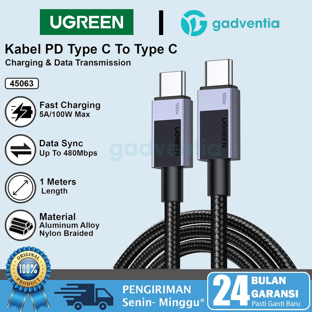 Jual UGREEN 45063 Kabel Data PD Type C To Type C Fast Charging 100w 5A ...