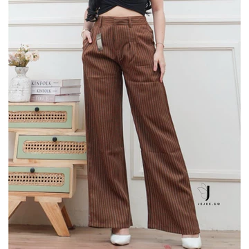 Jejee.Co Kuma Pants Loose Pants Stripe Trouser Wanita Celana Anti Kusut Celana Kulot Wanita