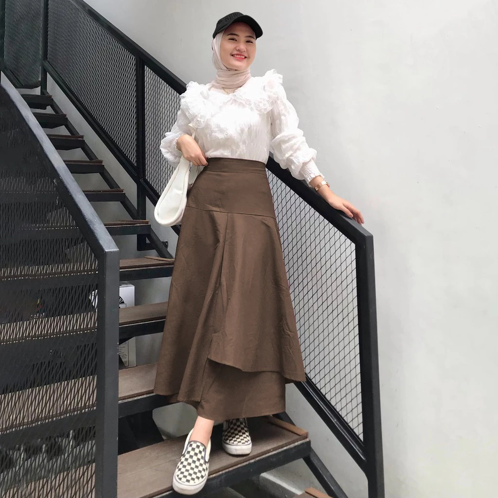 Jual Dilv Rok Wanita Rok Susun 2 Lapis Rok Panjang Rok Gaya Korea ...