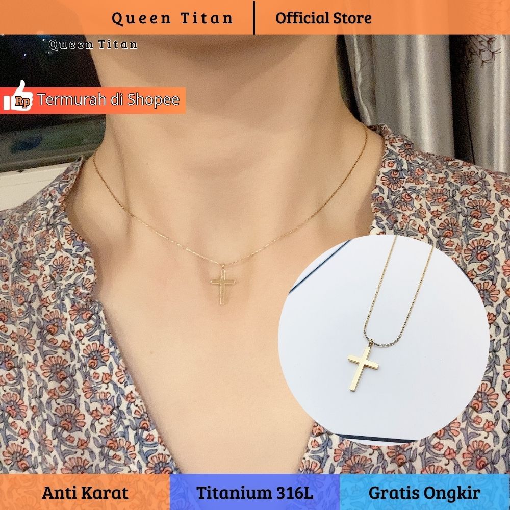 Jual Queen Titan - Kalung Salib Rafael Simple Elegan Kekinian Titanium ...