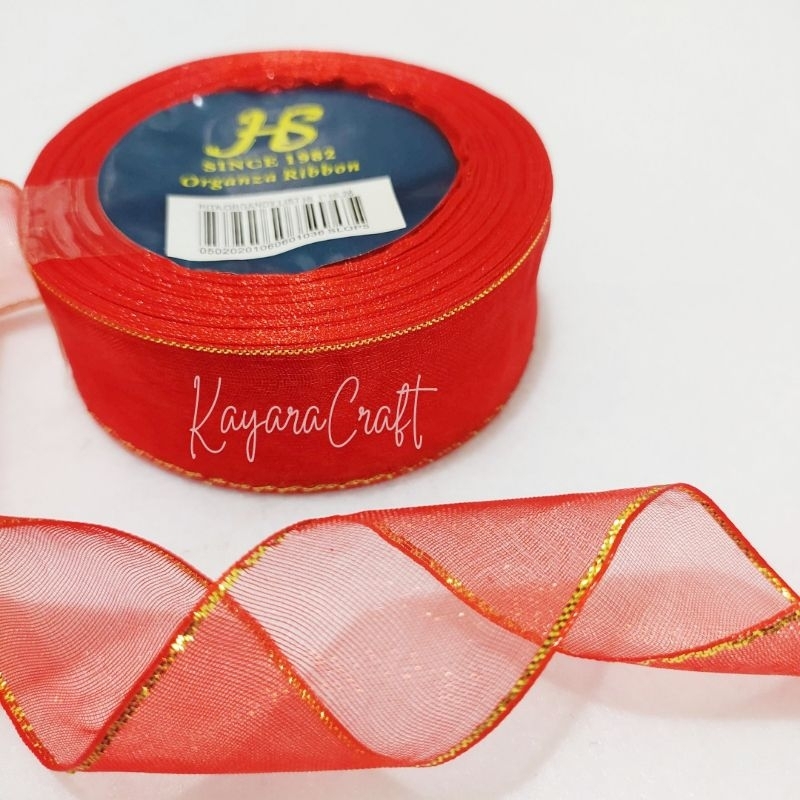 Jual [1ROL]Pita Organdi List Mas 2,5cm Warna MERAH/Pita Organza List ...