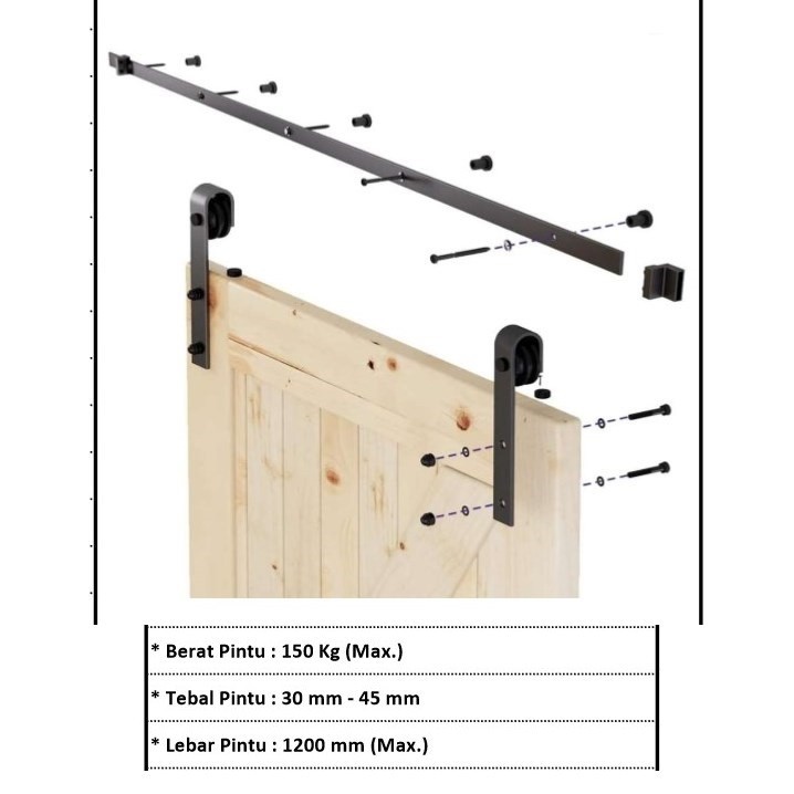Jual SLIDING RAIL BARN DOOR DEKKSON SR 8150 2,4M BLACK | Shopee Indonesia