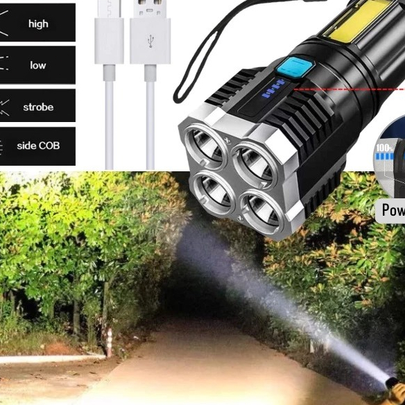 Jual Senter 4 LED Super Terang COB Light 4 Mode Senter LED Jarak Jauh ...