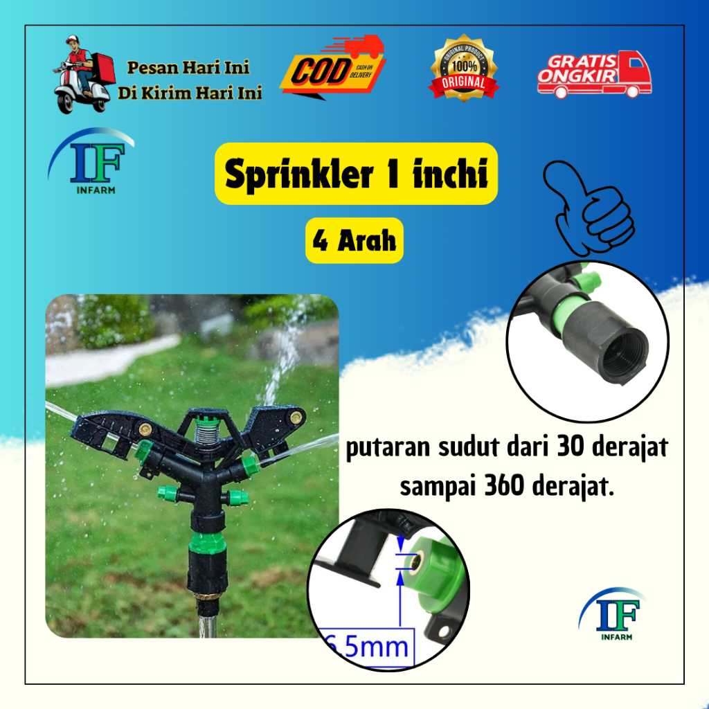 Sprinkler 4 Arah 1 Inchi Alat Irigasi Bisa Berputar Jangkauan Luas dan Merata INNFARM