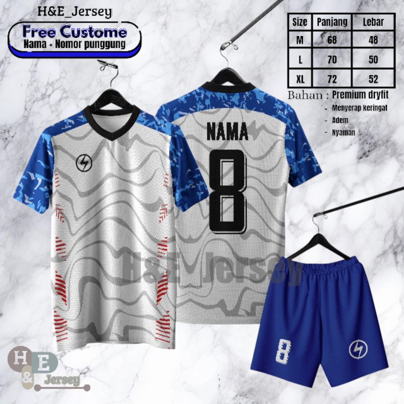 Jual Free Custome Setelan Baju Kaos Jersey Unisex Dewasa Futsal Sepakbola Badminton Joging Dll