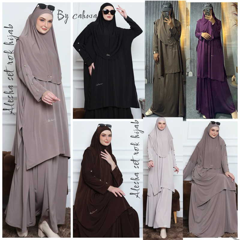 Jual BARU‼️ALESHA ONE SET JERSEY (hijab+rok+tunik) oversize set hijab ...