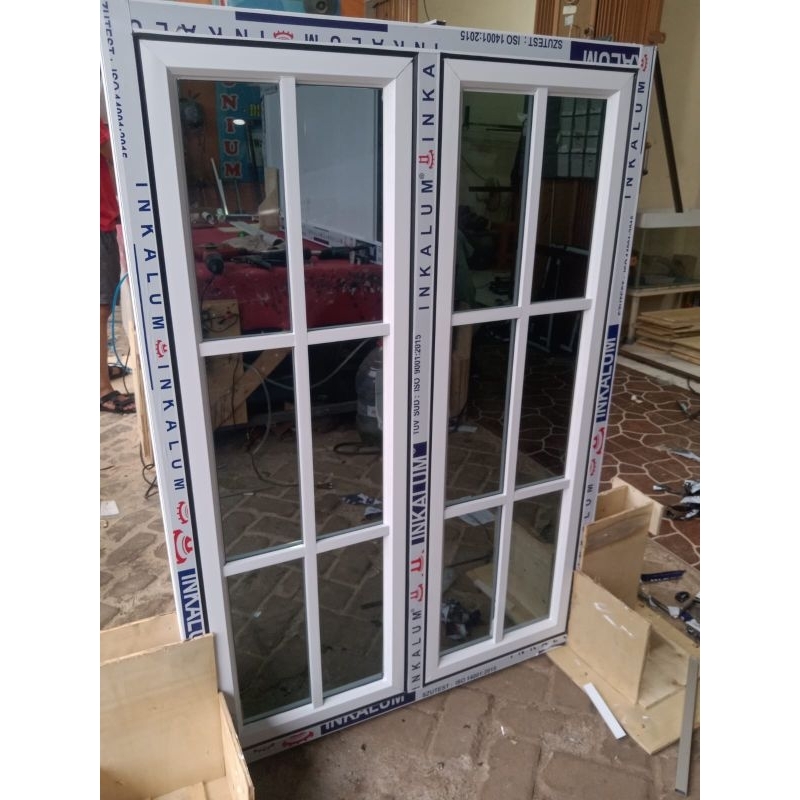 Jual jendela aluminium T100xL80 3 inci ornamen kaca 5 mm full tersesia ...