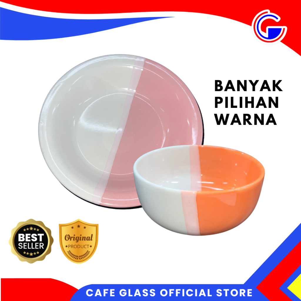 Piring Keramik Pastel Warna Warni / Piring 2 Warna Estetik / Piring Makan 9,25 Inch