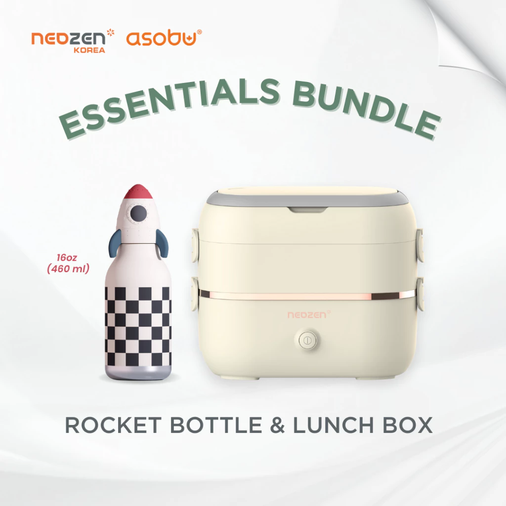 Neozen Bundle Electronic Lunch Box Ivory & Asobu Botol Minum Bestie Series | Kotak Makan Elektronik Portable & Botol Minum