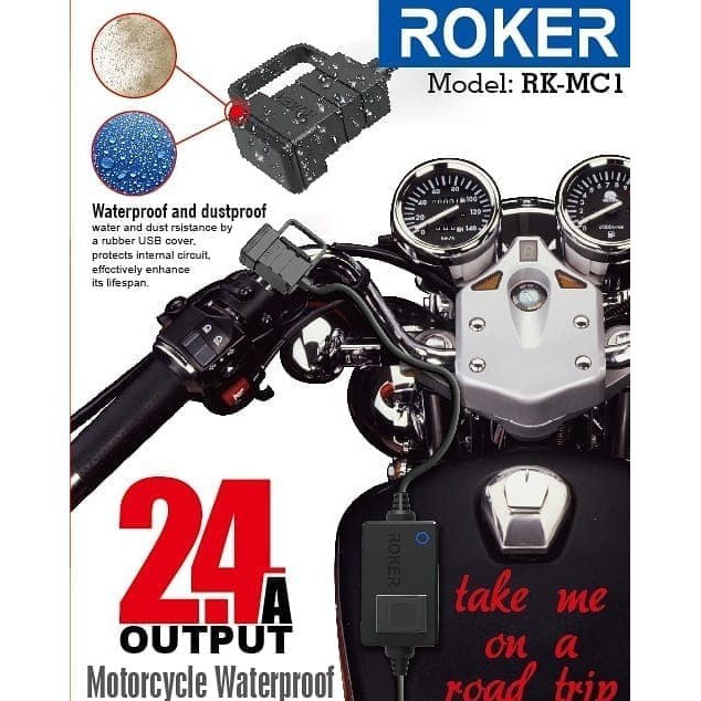 Jual Charger Motor Roker Street Rk-mc1 2.4a Wateroof | Shopee Indonesia