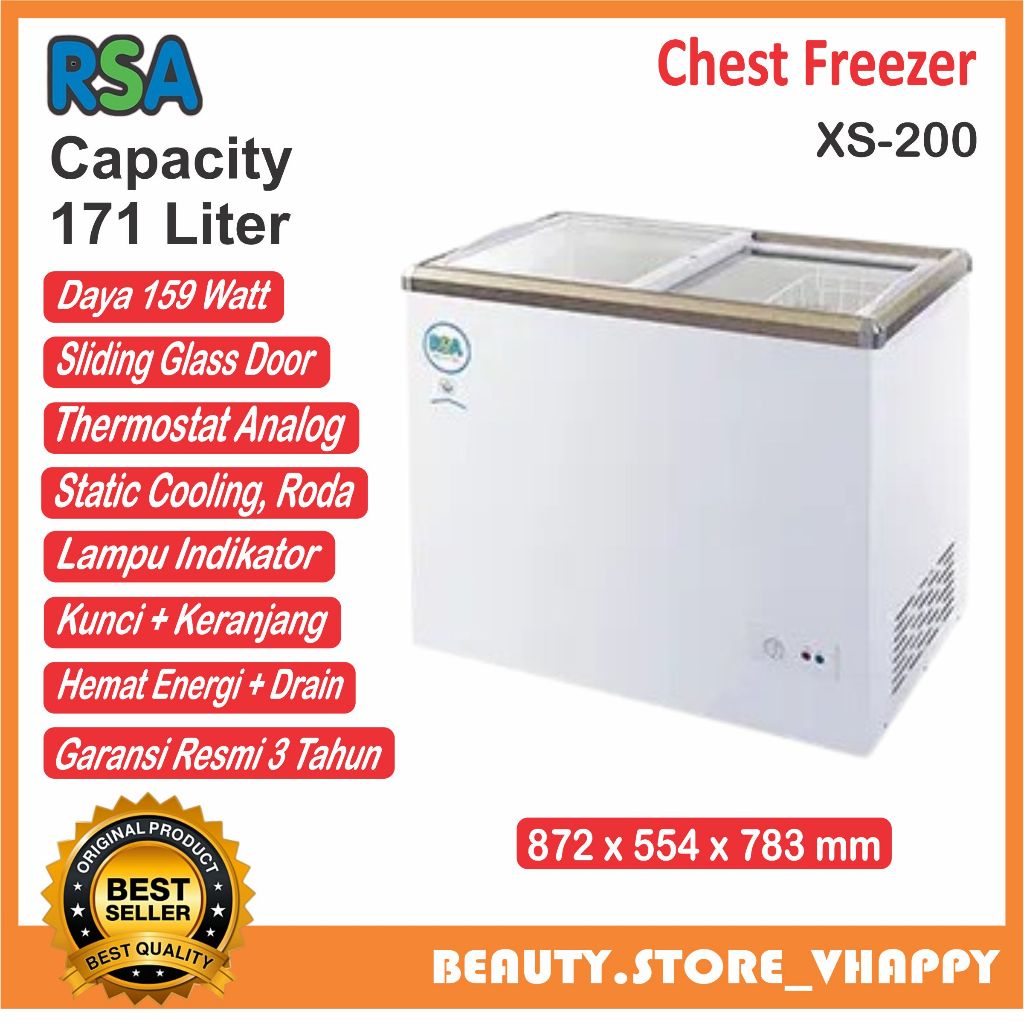 Jual Chest Freezer RSA Sliding Glass 171 Liter XS-200 Garansi Resmi ...