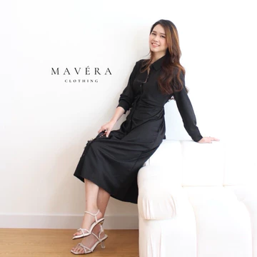 MAVERA Jasmine Pleated Dress Cotton Silk Bodycon Midi Dress Mewah Elegan Lembut Nyaman Simple