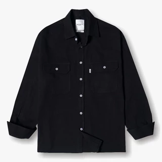 Highty Black Twill Oversized Shirt Pria Nyaman
