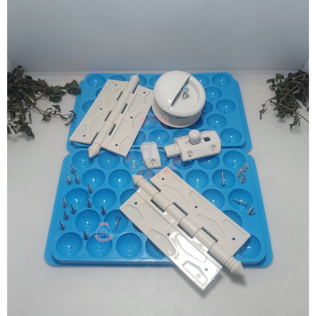 Paket 1 Set Engsel Pintu PVC / Engsel + Selot + Tarikan + Skrup / Kelengkapan Pintu Kamar Mandi Termurah