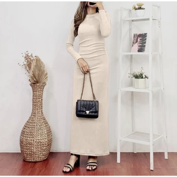 Orina Dres Knit Premium Long Dres Wanita Lengan Panjang Pres Body Long Dres Korean