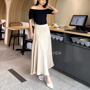 ZAYIDA Satin Slik Skirt Rok Satin Premium Panjang Rok Satin Flowly Korean Style