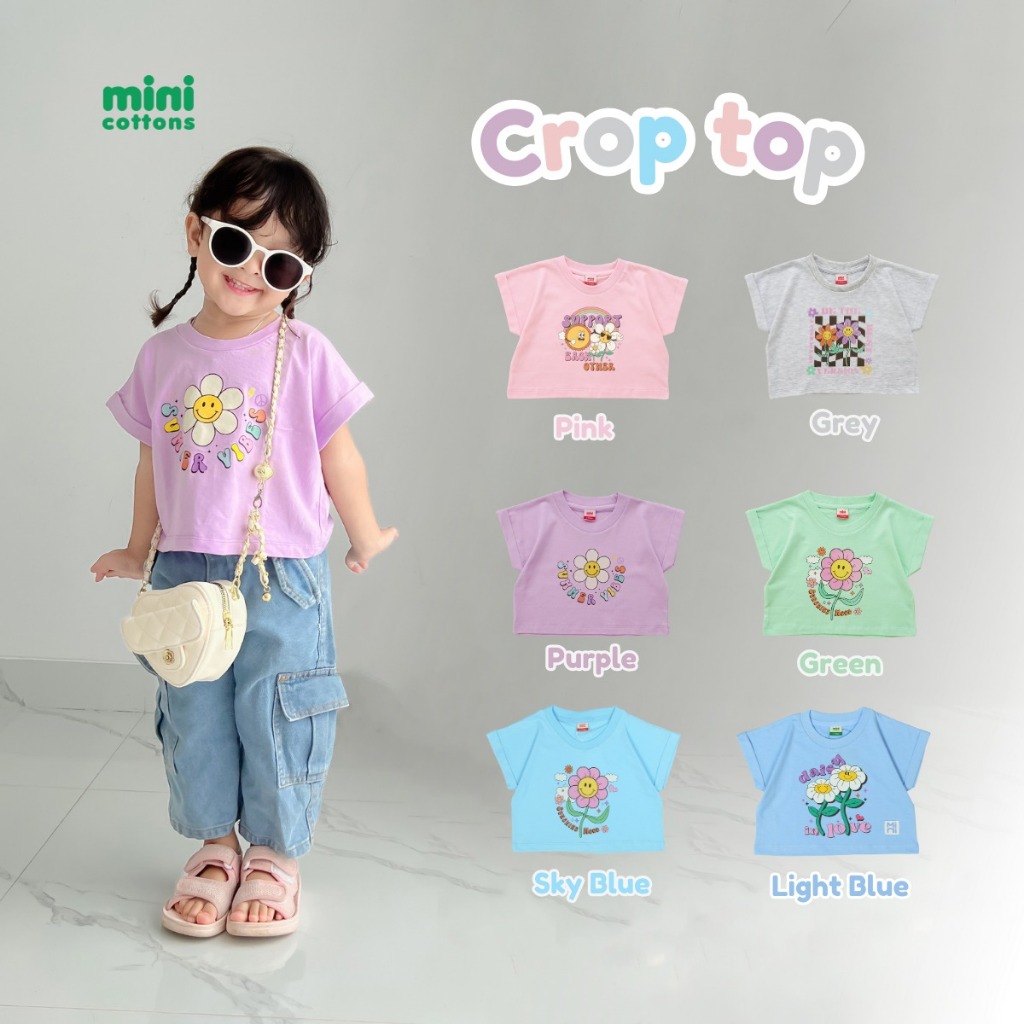 Jual Mini Cottons Retro Graphic Kaos Crop Top Anak Perempuan 1-12 Tahun ...