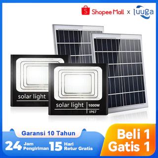 [Beli 1 Gatis 1] Luuga Lampu tenaga surya outdoor lampu sorot solar cell otomatis Lampu solar panel Tahan air IP67 LED super terang 1000W remote Halaman Taman